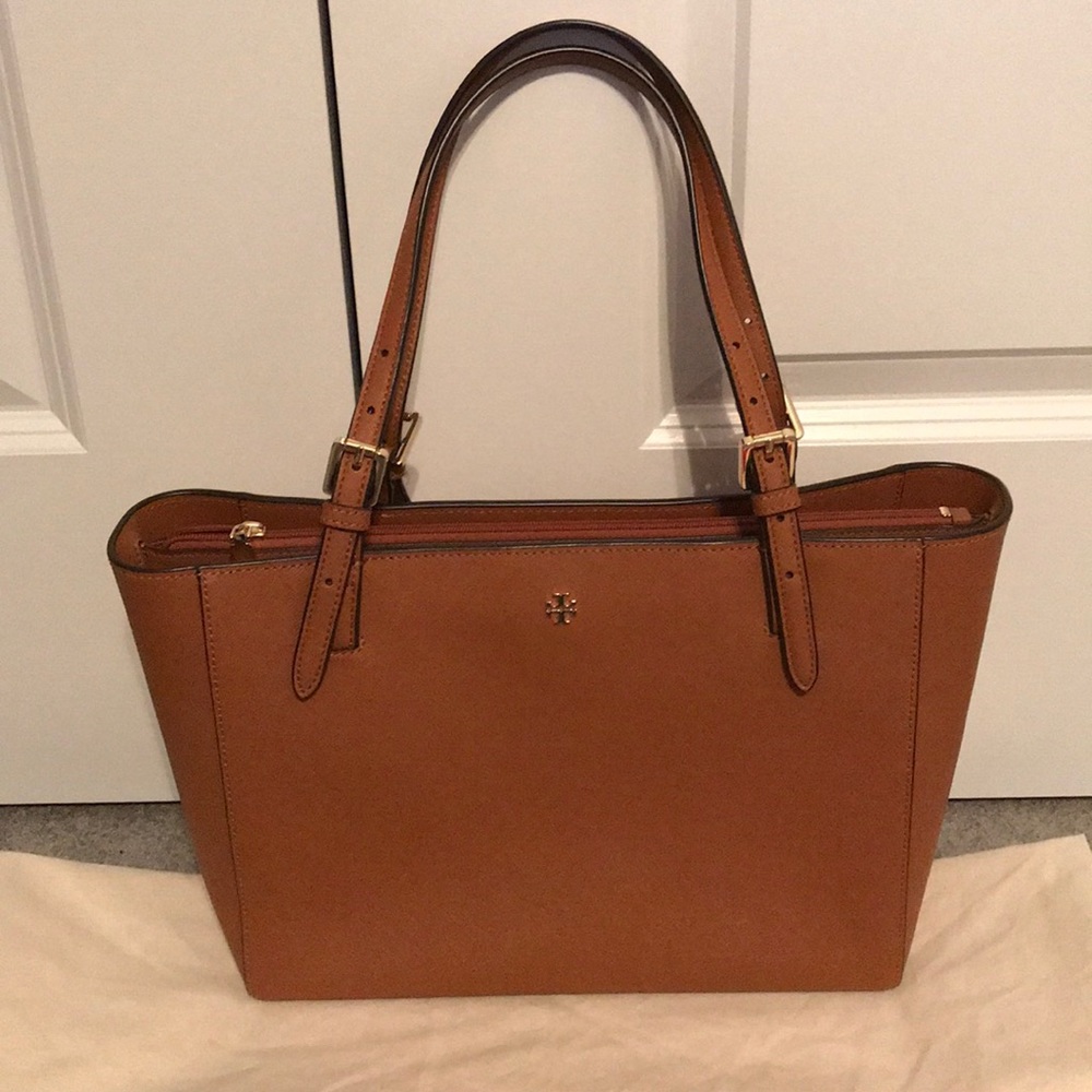 Tory Burch Saffiano Leather Small Buckle Tote - Picture 1 of 13